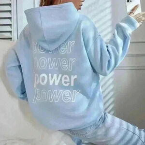 Letter graphic thermal lined blue hoodie